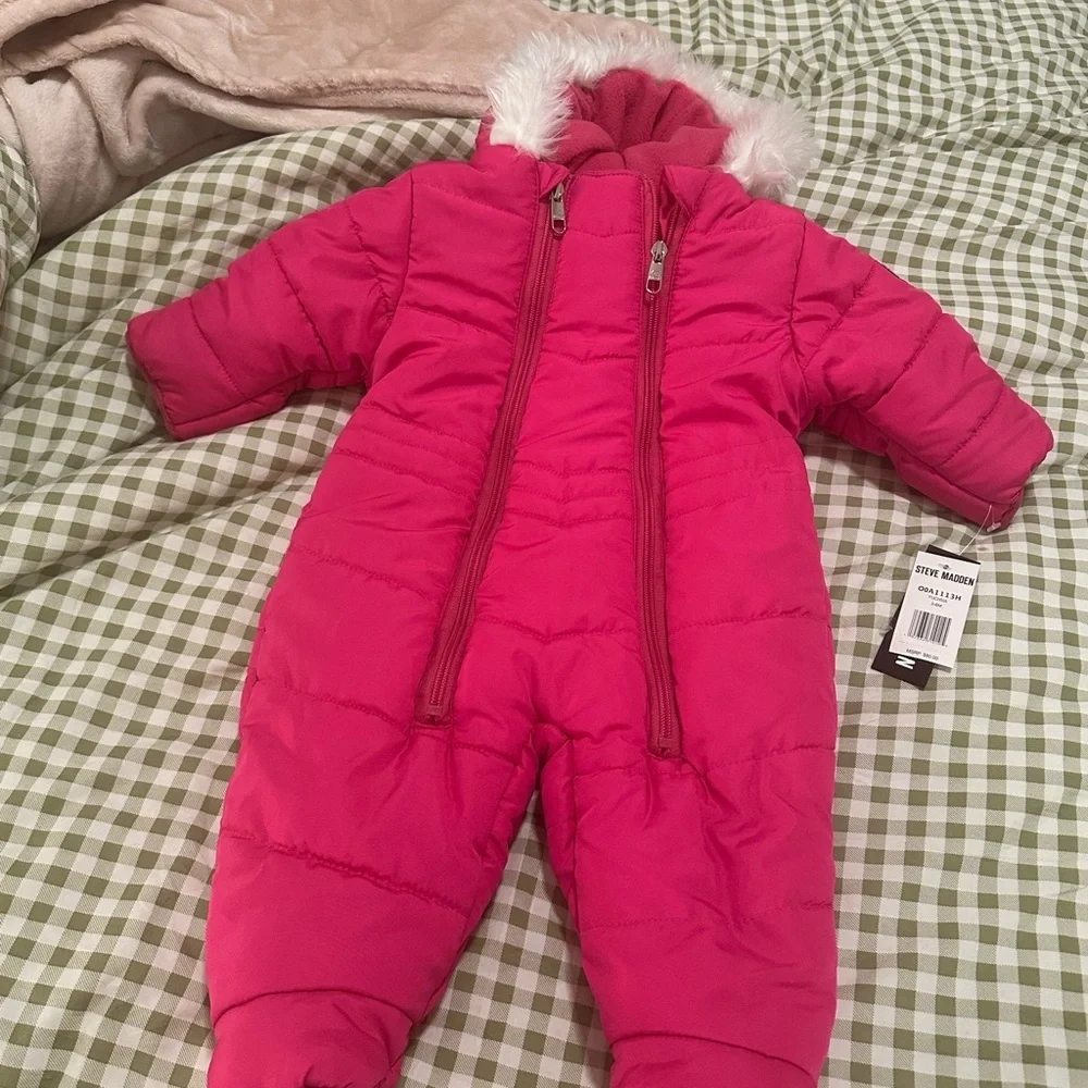 Steve Madden Hot Pink Baby Puffer Ski Snowsuit Size 3-6M NWT